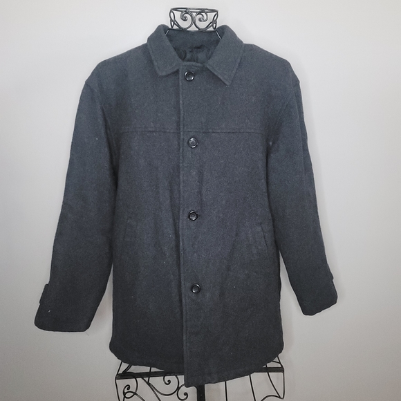 Aberdeen collection button down black wool coat size large - Picture 1 of 4
